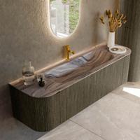 Badmeubel Mondiaz Kurve-Dlux | 160 cm | Meubelkleur Shadow | Wastafelkleur Sombra | Solid surface | Wasbak midden spoelbak | 1 kraangat
