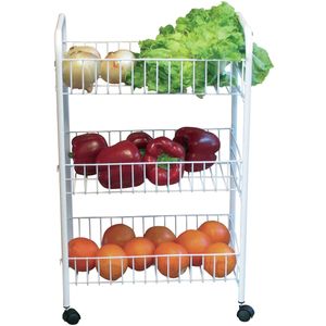 Keuken/badkamer trolley - metaal - wit - met wielen - 41 x 26 x 63 cm