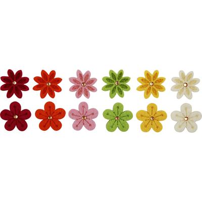 Creativ Company Bloemen van vilt met strassteen, d 30 mm, dikte 2,5 mm, 12 stuk/ 1 doos