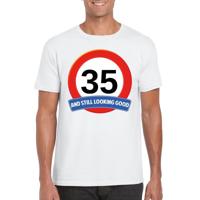 35 jaar and still looking good - t-shirt verkeersbord print - wit - heren - verjaardag