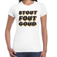 Verkleed T-shirt dames - wit - stout fout goud - thema party fout/goud/stout