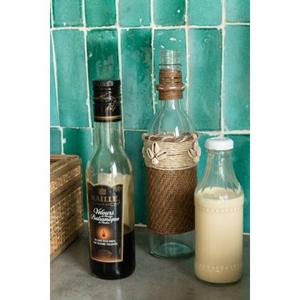 J-Line decoratie fles met schelpen - glas - bruin - 2 stuks