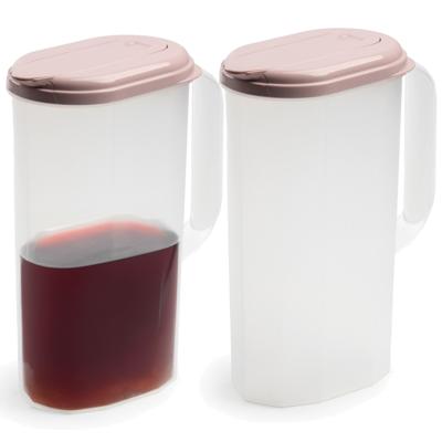Plasticforte Waterkan met deksel - 2x stuks - 2 liter - roze/ transparant - kunststof - smal