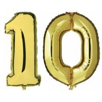 10 jaar gouden folie ballonnen 88 cm leeftijd/cijfer - thumbnail