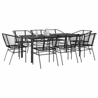 9-delige Tuinset poly rattan glas zwart