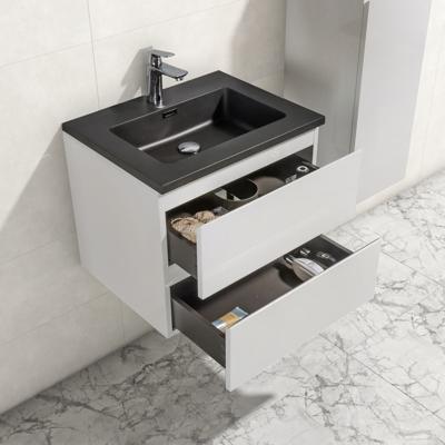 Badkamermeubel Tieme in hoogglans wit 60x50x48cm met zwarte wastafel