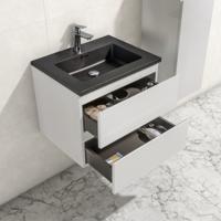 Badkamermeubel Tieme in hoogglans wit 60x50x48cm met zwarte wastafel