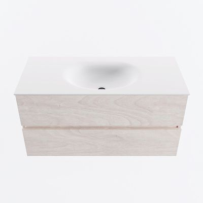 MONDIAZ VICA 100cm badmeubel onderkast Underlayment 2 lades. Wastafel MOON midden zonder kraangat, kleur Talc.