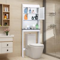 4-Laags Badkamer Boven Toiletkast Vrijstaande Toiletplank met 5-Laags Verstelbare Planken Badkameropslagrek Wit - thumbnail