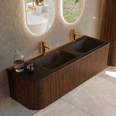 Badmeubel Mondiaz Kurve | 145 cm | Meubelkleur Walnut | Wastafelkleur Urban | Dubbele spoelbak | 2 kraangaten