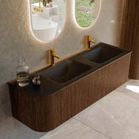 Badmeubel Mondiaz Kurve | 145 cm | Meubelkleur Walnut | Wastafelkleur Urban | Dubbele spoelbak | 2 kraangaten
