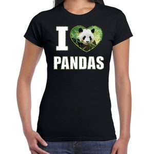 I love pandas t-shirt met dieren foto van een panda zwart voor dames