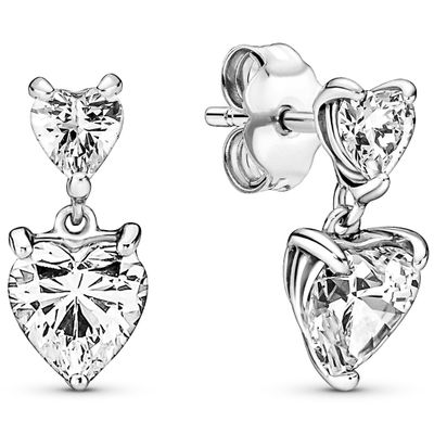 Pandora 291199C01 Oorhangers Double Heart Sparkling zilver-zirconia wit