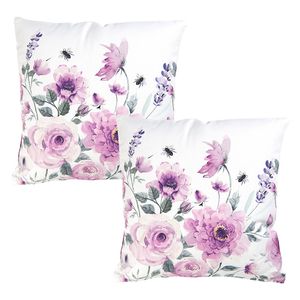 HAES DECO - Set van 2 Sierkussenhoezen - 40x40 cm - 100% Katoen - Roses and Butterflies