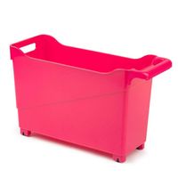 Kunststof trolley fuchsia roze op wieltjes L45 x B17 x H29 cm - Opberg trolley - thumbnail