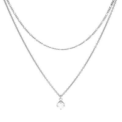 Karma Dubbele Ketting Figaro Single Zirconia Zilver