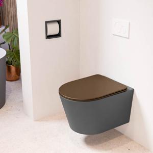 MONDIAZ LAVIE hangend toilet single fire rimless diepspoel Dark Grey, Toiletzitting met quick-release & softclose Rust