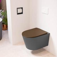 MONDIAZ LAVIE hangend toilet single fire rimless diepspoel Dark Grey, Toiletzitting met quick-release & softclose Rust