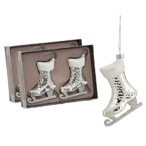 4x stuks schaatsen kersthangers zilver 9 cm van glas - kerstboomversiering