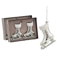 4x stuks schaatsen kersthangers zilver 9 cm van glas - kerstboomversiering - thumbnail