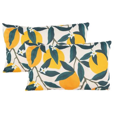 Buitenkussen citroenen - 2x - geel/groen - 30 x 50 cm - Water en UV bestendig - kussentje voor buite