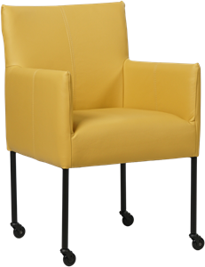 Gele leren moderne kuipstoel Desire - poot rond zwart met wiel - Toledo Leer Lemon (geel leer)