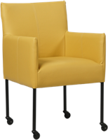 Gele leren moderne kuipstoel Desire - poot rond zwart met wiel - Toledo Leer Lemon (geel leer)