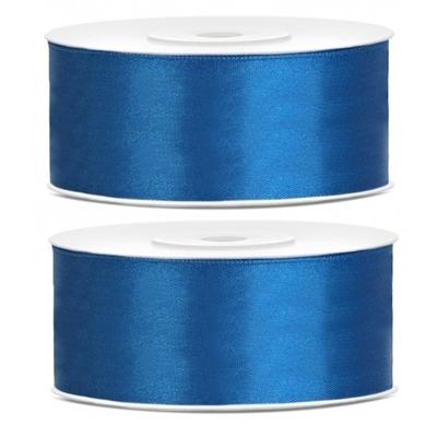 Sierlint satijn - 2x - Blauw - 2.5 cm/25 mm x 25 meter - Cadeaulint satijnlint/sierlinten - Hobby
