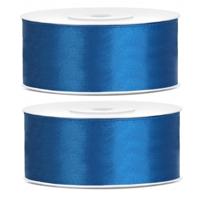 Sierlint satijn - 2x - Blauw - 2.5 cm/25 mm x 25 meter - Cadeaulint satijnlint/sierlinten - Hobby