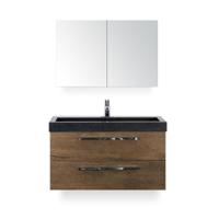 Seville Badmeubelset 100 cm - Tabacco - Wastafel Hardsteen Wit Lucca - met Spiegelkast