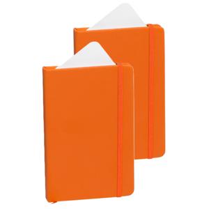 Notitieboekje met harde kaft en elastiek - 2x - oranje - 9 x 14 cm - 100 blanco paginas