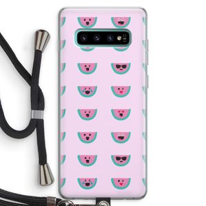 Smiley watermeloenprint: Samsung Galaxy S10 Plus Transparant Hoesje met koord