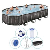 Bestway - Power Steel - Opzetzwembad inclusief filterpomp en accessoires - 732x366x122 cm - Rechthoekig