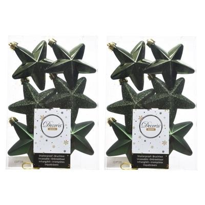 Decoris kersthanger sterren - 12x st - donkergroen - 7 cm - kunststof - kerstornamenten