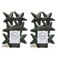 Decoris kersthanger sterren - 12x st - donkergroen - 7 cm - kunststof - kerstornamenten
