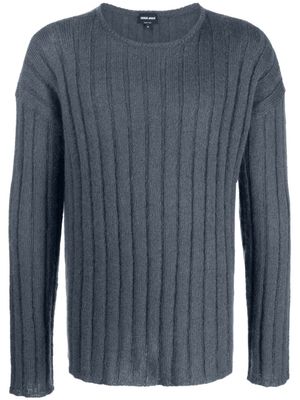 Giorgio Armani pull nervuré en mohair mélangé - Bleu