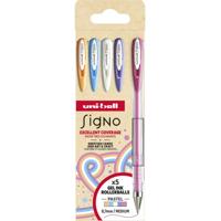 Uni-ball roller Signo Pastel, medium punt, geassorteerde kleuren, etui van 5 stuks