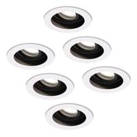 Set van 6 Laredo LED inbouwspots - GU10 5 Watt 400 lumen - 6400K daglicht wit - Dimbaar - verzonken - Rond - Kantelbaar - IP20 Voor binnen - Wit