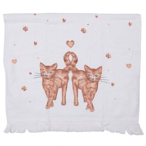 Clayre & Eef Gastendoekje 40x66 cm Wit Bruin Katoen Rechthoek Katten Toilet Handdoek Wit Toilet Handdoek