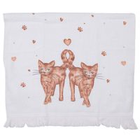 Clayre & Eef Gastendoekje 40x66 cm Wit Bruin Katoen Rechthoek Katten Toilet Handdoek Kleine Handdoek Wit Toilet