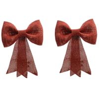 Decoris Kersthanger strik - 2x - rood - glitters - pailletten - 14 cm