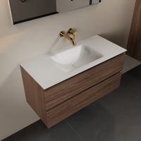 MONDIAZ AIVY 100cm badmeubel Mocha, wastafel Talc solid surface midden zonder kraangat met spiegel (AI-351321TALC-NO - AI-M100MOMI - AI-S100X70) - thumbnail