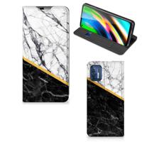 Motorola Moto G9 Plus | Standcase | Marmer Wit Zwart - Origineel Cadeau Man