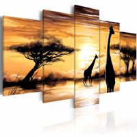 Schilderij - Mooi Afrika, Giraffe, Geel, 5luik, wanddecoratie