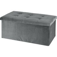 Poef/hocker/krukje - opbergbox - lichtgrijs - fluweel polyester - 76 x 40 x 38 cm - opvouwbaar