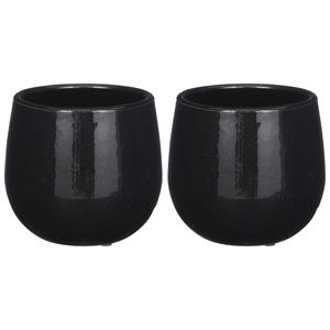 2x Stuks Plantenpot/bloempot keramiek zwart speels licht gevlekt patroon - D14/H12 cm