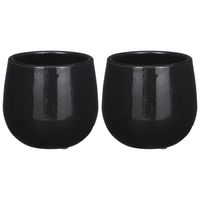 2x Stuks Plantenpot/bloempot keramiek zwart speels licht gevlekt patroon - D14/H12 cm