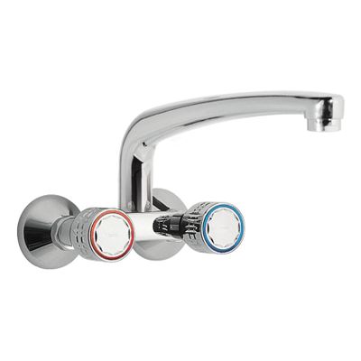 Keukenkraan Tres ESE-23 | Wandmontage | 360° Draaibaar | Mengkraan | 2-knops | Rond | Chroom