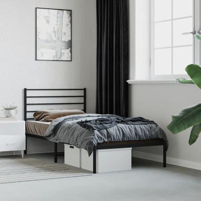 Bedframe met hoofdbord metaal zwart 107x203 cm