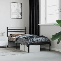 Bedframe met hoofdbord metaal zwart 107x203 cm
